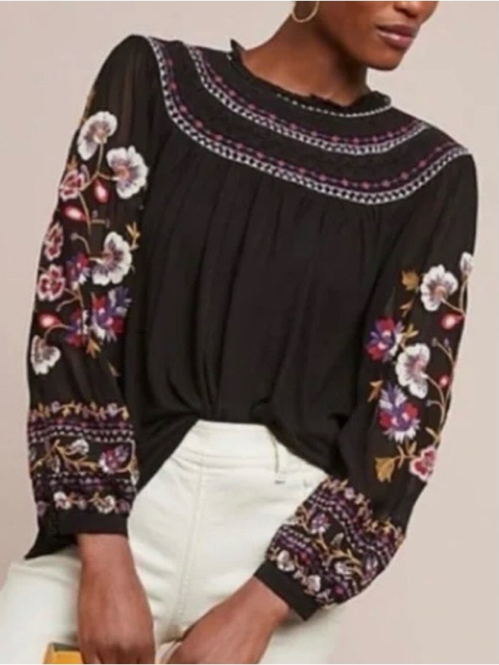 Anthropologie Akemi + Kin floral embroidered Black Women’s blouse